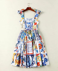 Blue Abstract Print Mini Dress