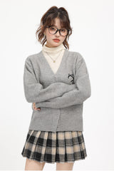 Grey Academy Style V-Neck Cardigan