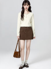 Apricot Crewneck Long Sleeve Layering Base Top