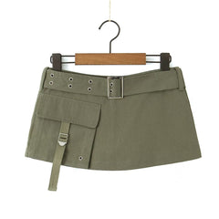 Army Green Belted Skirt