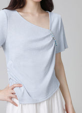 Asymmetric Blue Shortsleeve Summer Top