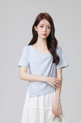 Asymmetric Blue Shortsleeve Summer Top