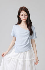 Asymmetric Blue Shortsleeve Summer Top