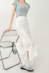 Asymmetrical White Flowy Mermaid Skirt Summer