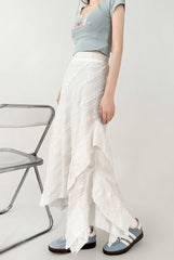 Asymmetrical White Flowy Mermaid Skirt Summer