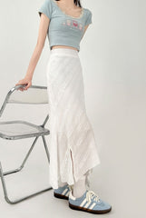 Asymmetrical White Flowy Mermaid Skirt Summer