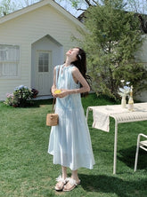 Beautiful Blue Sleeveless Vneck Maxi Dress