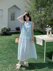 Beautiful Blue Sleeveless Vneck Maxi Dress