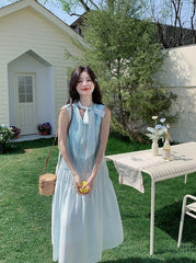 Beautiful Blue Sleeveless Vneck Maxi Dress