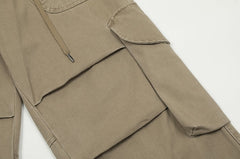 Beige Adjustable Hem Cargo Pants