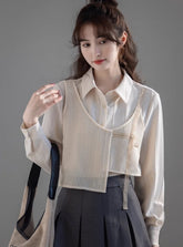 Beige Asymmetrical Spliced Shirt