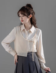 Beige Asymmetrical Spliced Shirt