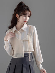Beige Asymmetrical Spliced Shirt
