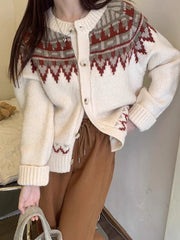 Beige Aztec Pattern Warm Cardigan