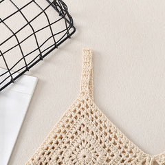 Beige Boho Crochet Tassel Top