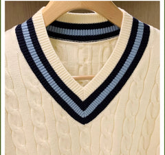 Beige Cable Knit Pattern Sweater