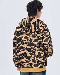 Beige Camouflage Print Hooded Jacket