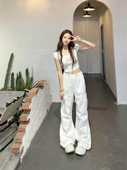 Beige Cargo Baggy Casual Pants