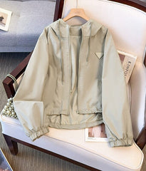 Beige Casual Hooded Windbreaker Jacket