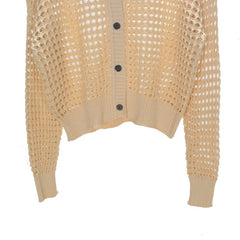 Beige Collared Net Cardigan