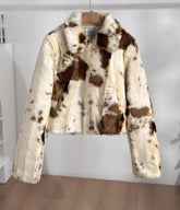 Beige Cow Pattern Fur Jacket