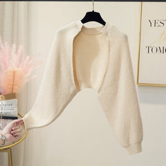 Beige Cropped Open Cardigan