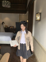 Beige Double Flower Doodle Cardigan