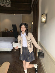 Beige Double Flower Doodle Cardigan