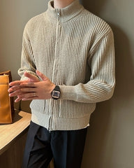 Beige Double Zipper Ribbed Jacket