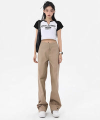 Beige Flipped Waistband Pants
