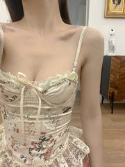 Beige Floral Lace Corset Top