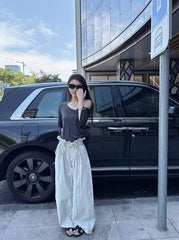 Beige Flowerpot Wide Leg Pants