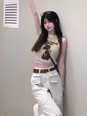 Beige Front Pocket Cargo Pants