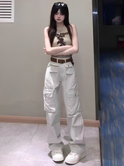 Beige Front Pocket Cargo Pants