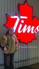 Beige Glam Faux Fur Coat