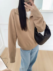 Beige Half-Zip Oversized Sweater