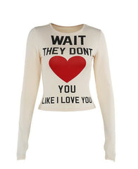 Beige Heart Statement Long Sleeves Top