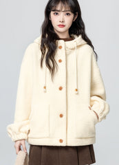 Beige Hooded Loose Fit Cozy Cardigan Jacket