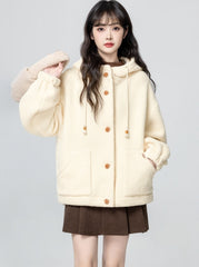 Beige Hooded Loose Fit Cozy Cardigan Jacket