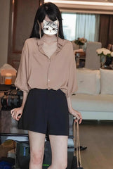 Beige Lantern Sleeves Shirt