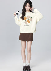 Beige Layered Crewneck Sweatshirt Plaid Patchwork Cropped Top