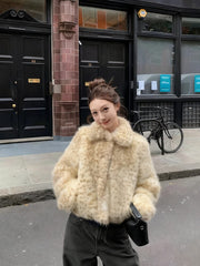 Beige Leopard Pattern Fur Jacket