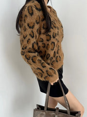 Beige Leopard Pattern Knitted Cardigan
