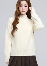 Beige Mock Neck Warm Knit Base Layer Sweater