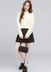 Beige Mock Neck Warm Knit Base Layer Sweater