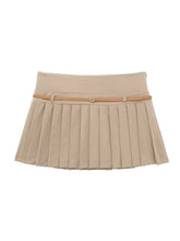 Beige Pleated Belted Skirt