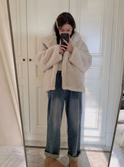 Beige Plush Hooded Winter Jacket