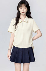 Beige Polo Neck Short Sleeve Top