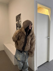 Beige Reversible Faux Fur Jacket