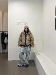 Beige Reversible Faux Fur Jacket
